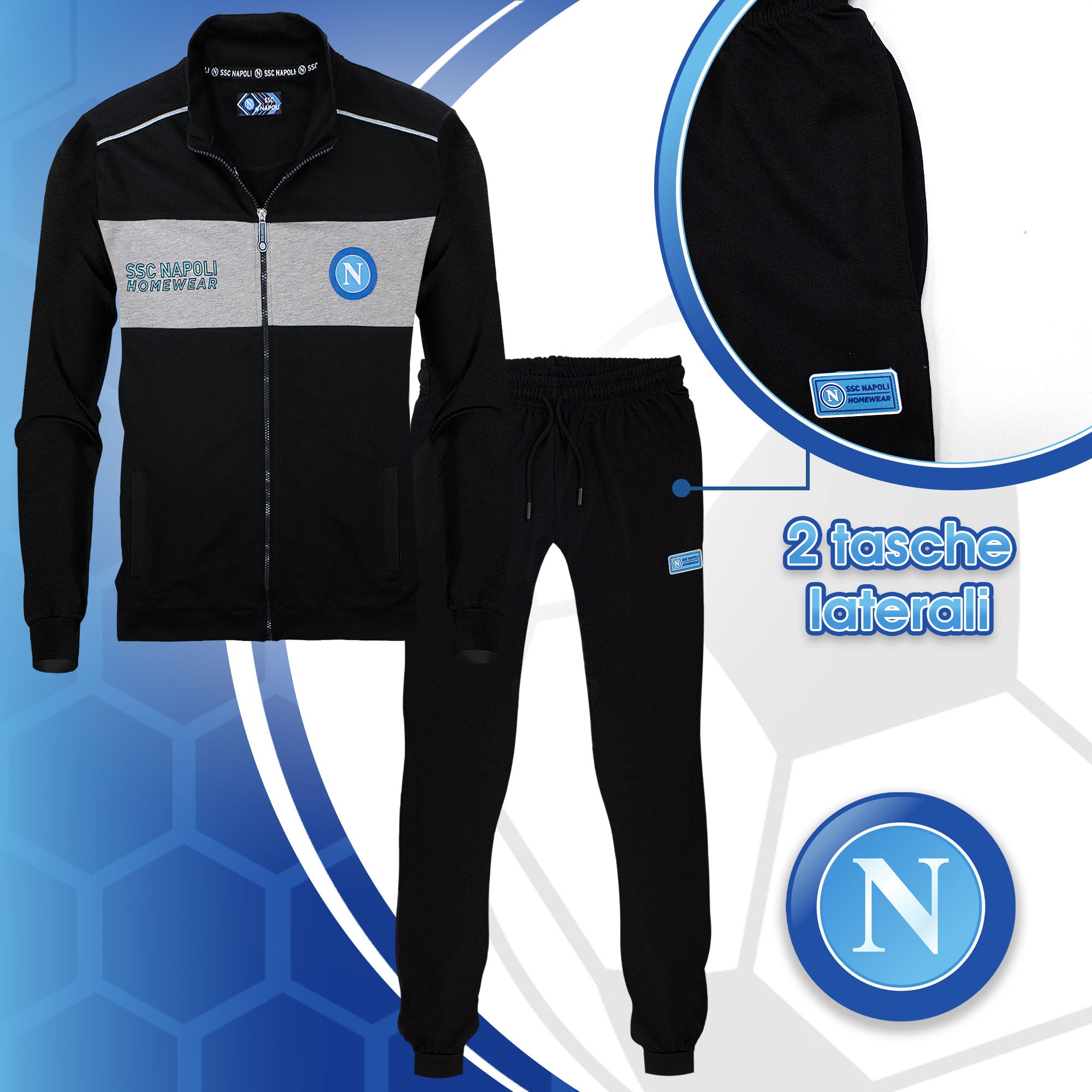 Tuta SSC Napoli in cotone a maniche lunghe per adulto felpa uomo con zip 7036