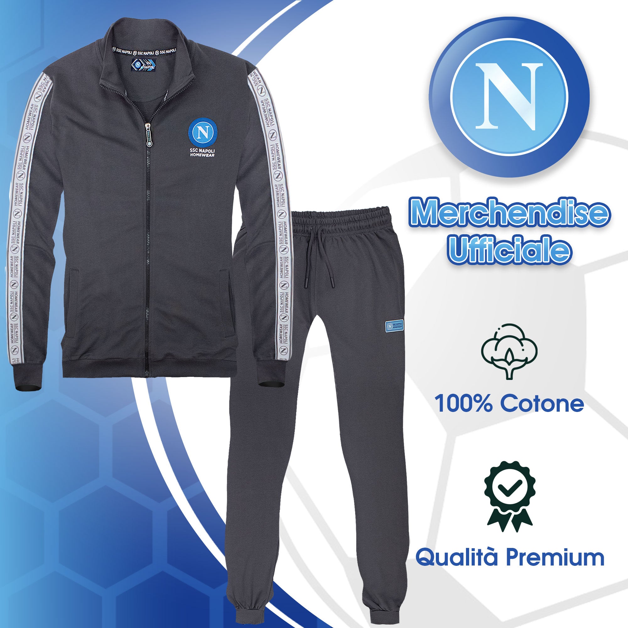 Tuta SSC Napoli in cotone a maniche lunghe per adulto felpa uomo con zip 7037