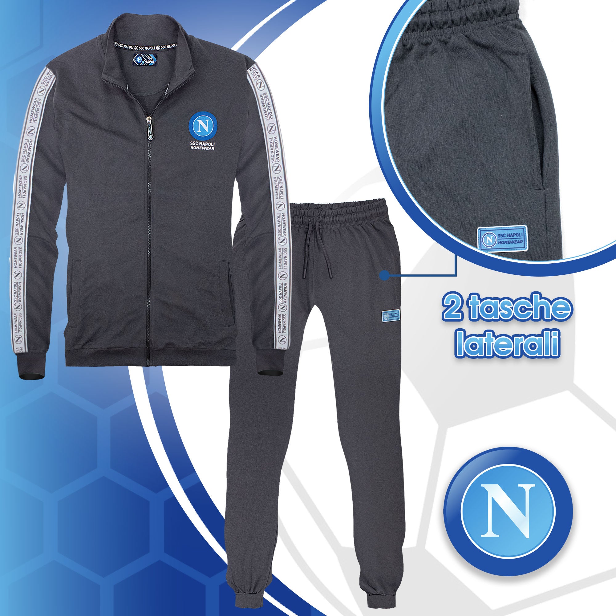 Tuta SSC Napoli in cotone a maniche lunghe per adulto felpa uomo con zip 7037