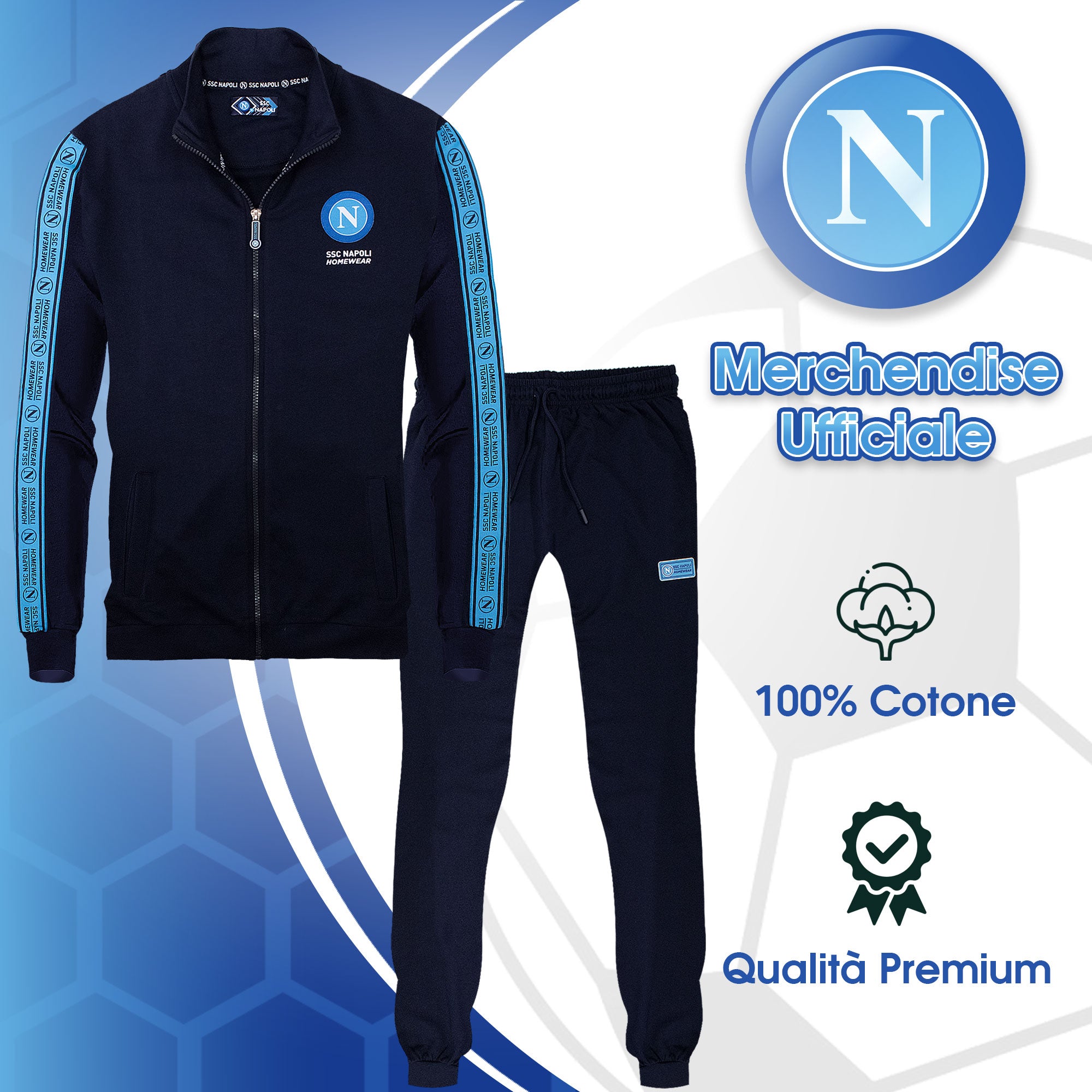 Tuta SSC Napoli in cotone a maniche lunghe per adulto felpa uomo con zip 7037