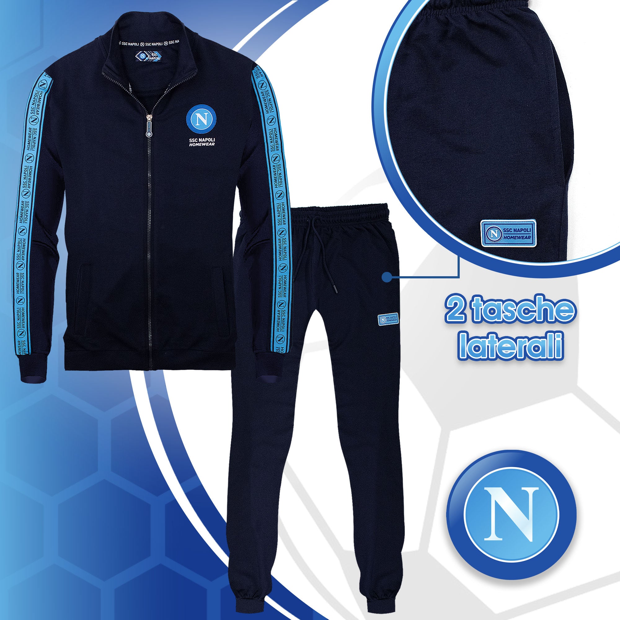 Tuta SSC Napoli in cotone a maniche lunghe per adulto felpa uomo con zip 7037