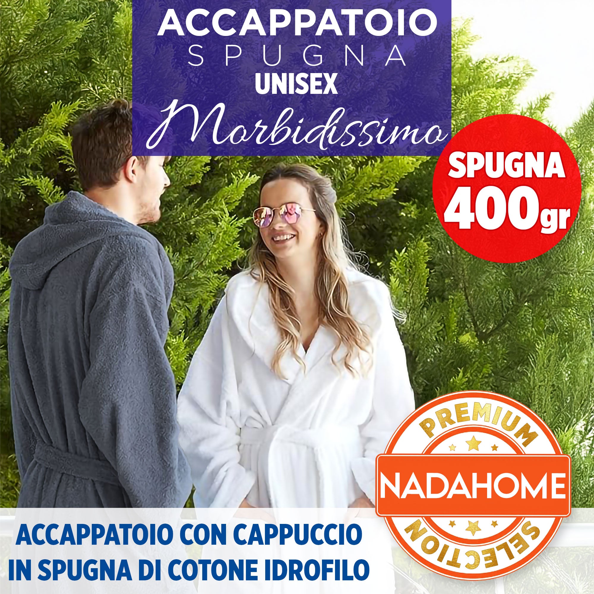 Accappatoio in spugna di cotone con cappuccio unisex uomo donna adulto 7042