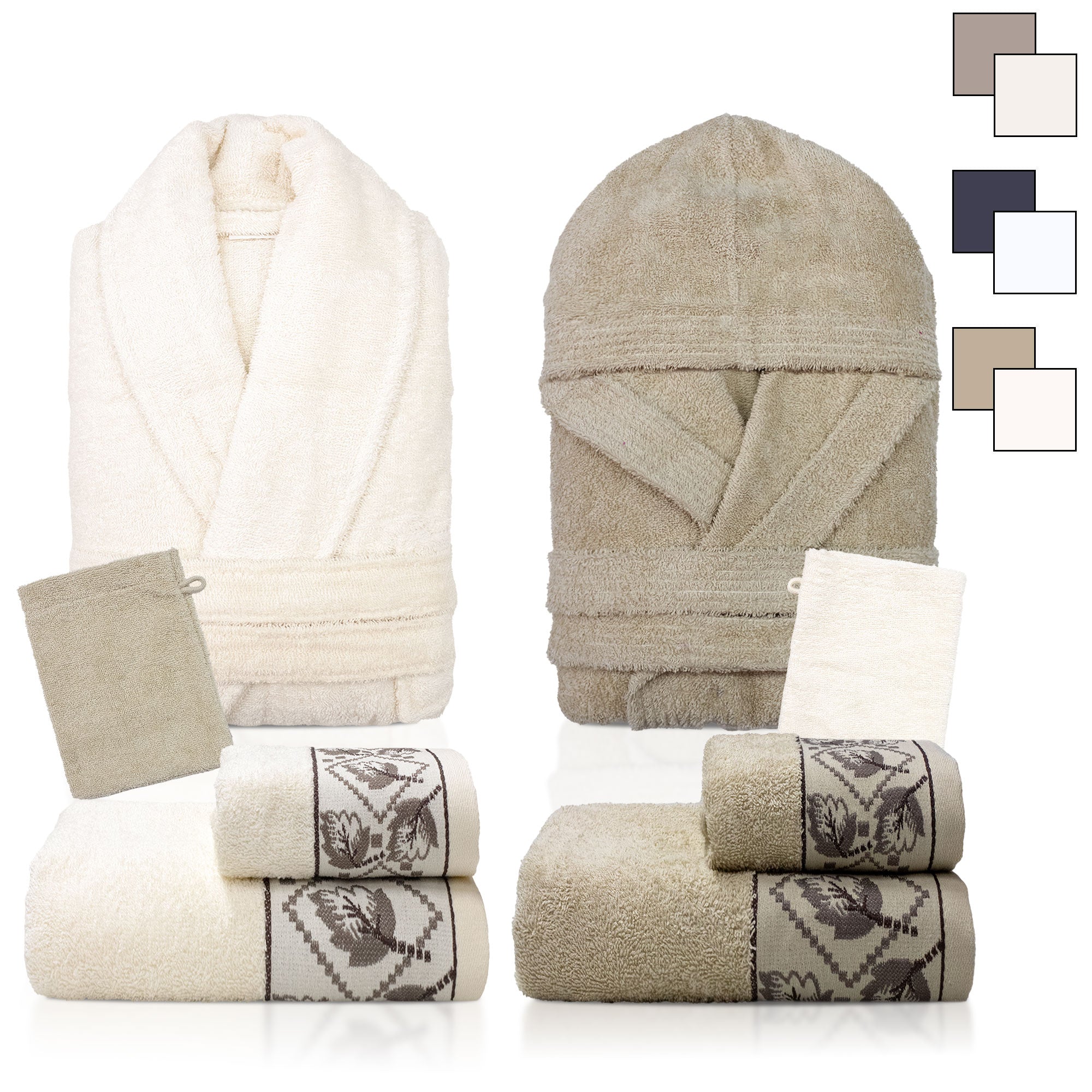 Completo bagno asciugamani accappatoi set uomo donna in spugna di cotone 7047