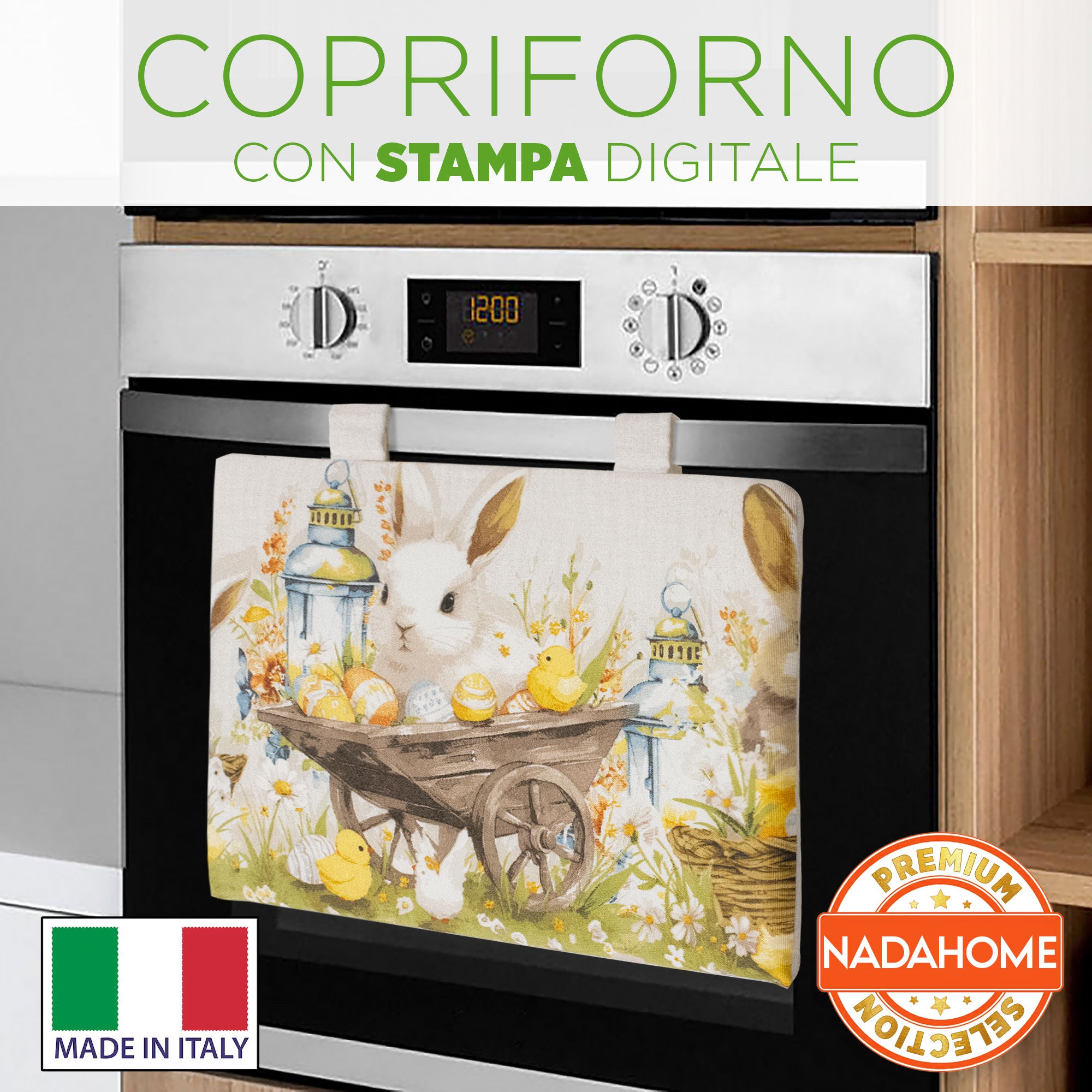 Copriforno cucina Pasquale imbottito stampa digitale Pasqua in cotone 7062