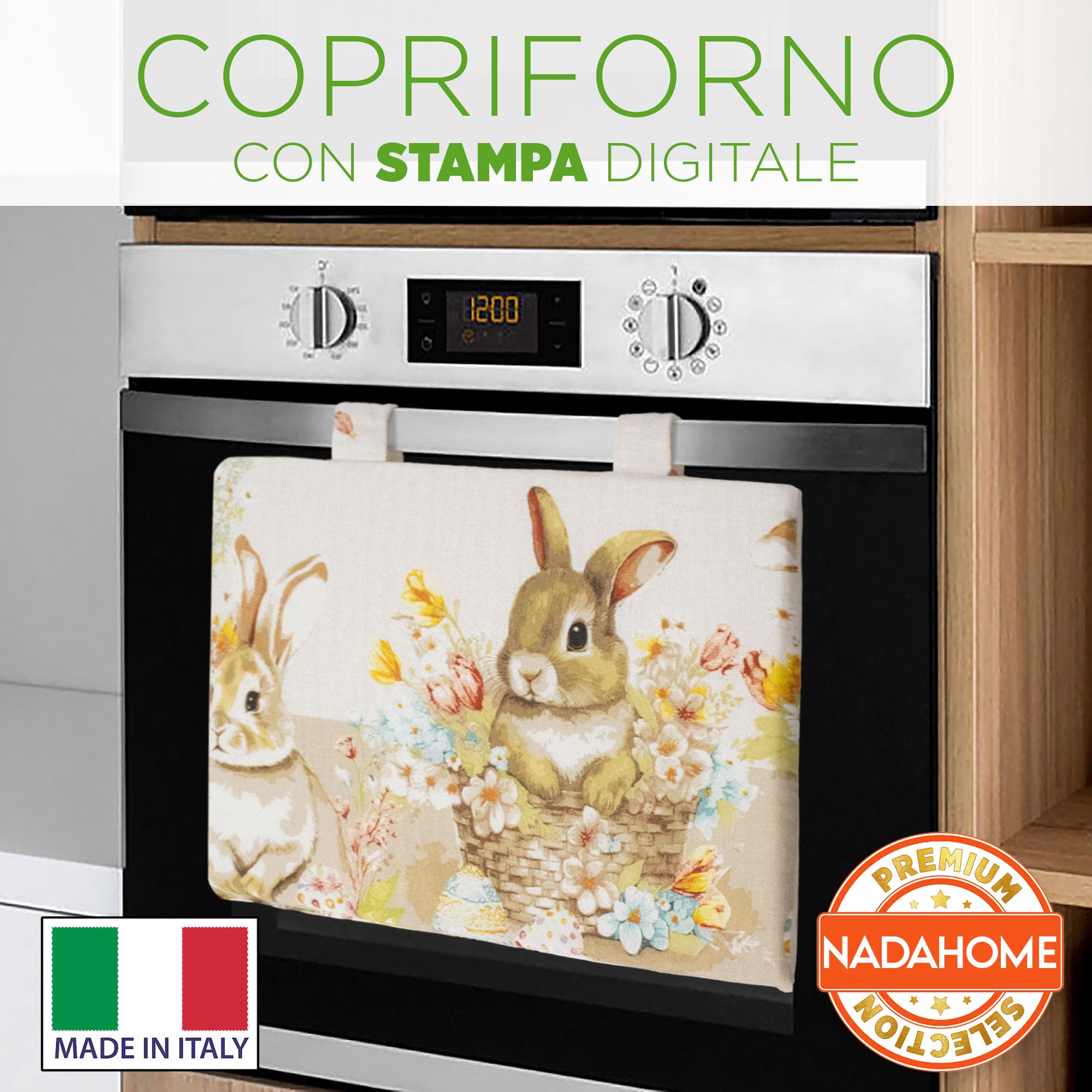 Copriforno cucina Pasquale imbottito stampa digitale Pasqua in cotone 7063