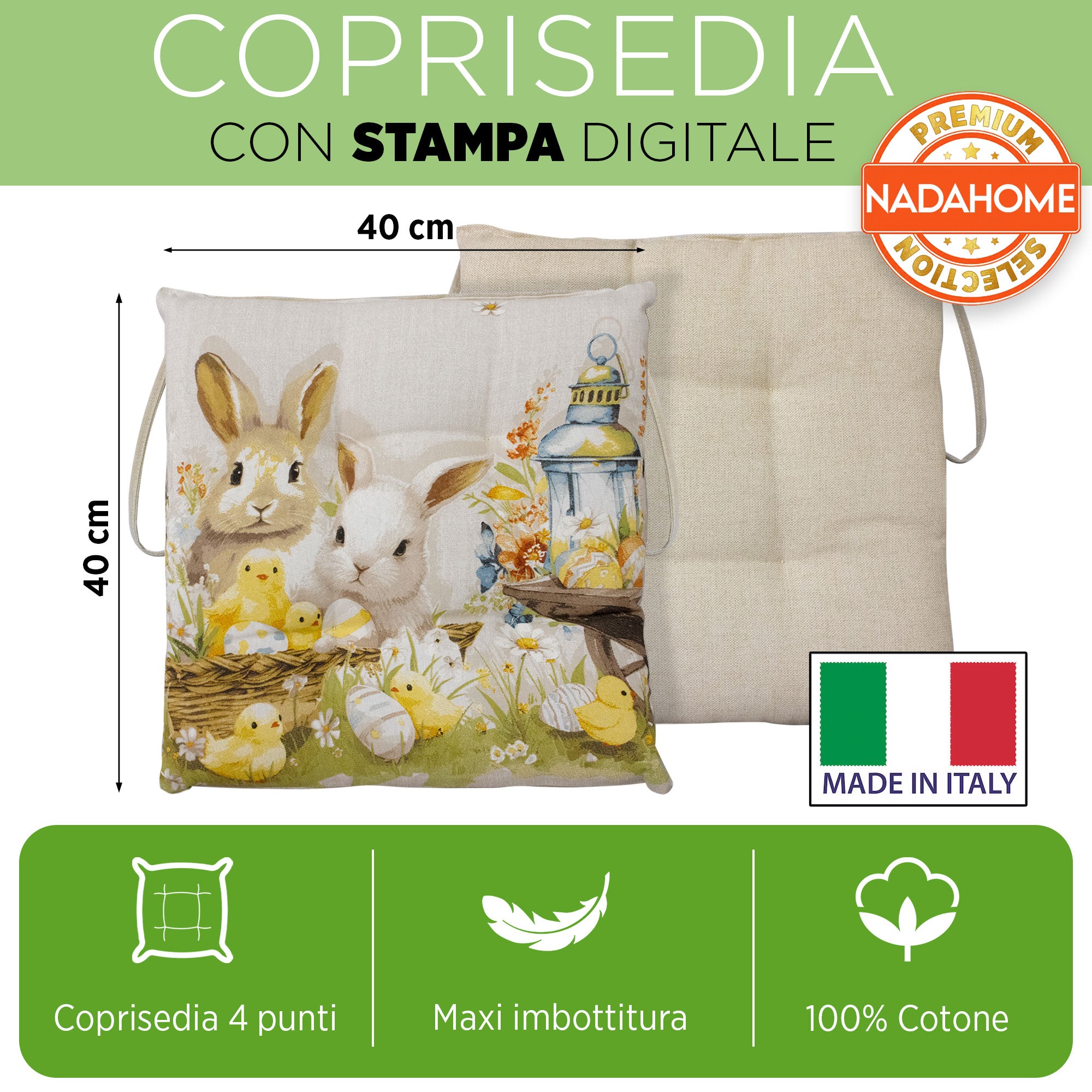 Cuscini per sedia coprisedia pasquali 4 punti 6pz 40x40cm Rabbit Pasqua 7067