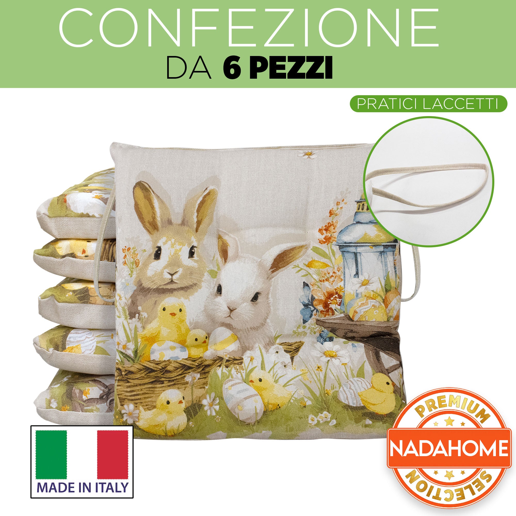 Cuscini per sedia coprisedia pasquali 4 punti 6pz 40x40cm Rabbit Pasqua 7067