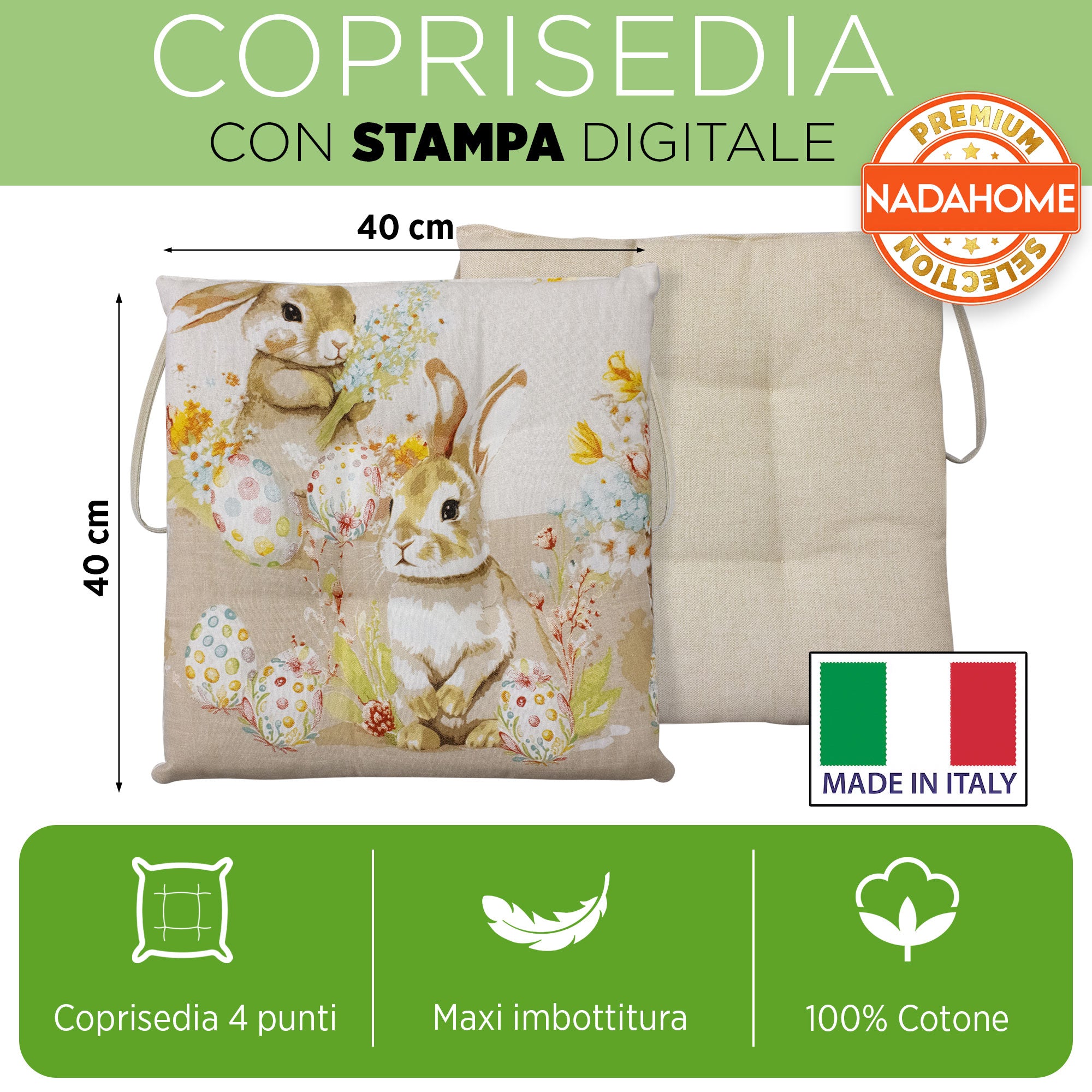 Cuscini per sedia coprisedia pasquali 4 punti 6pz 40x40cm Rabbit Pasqua 7069