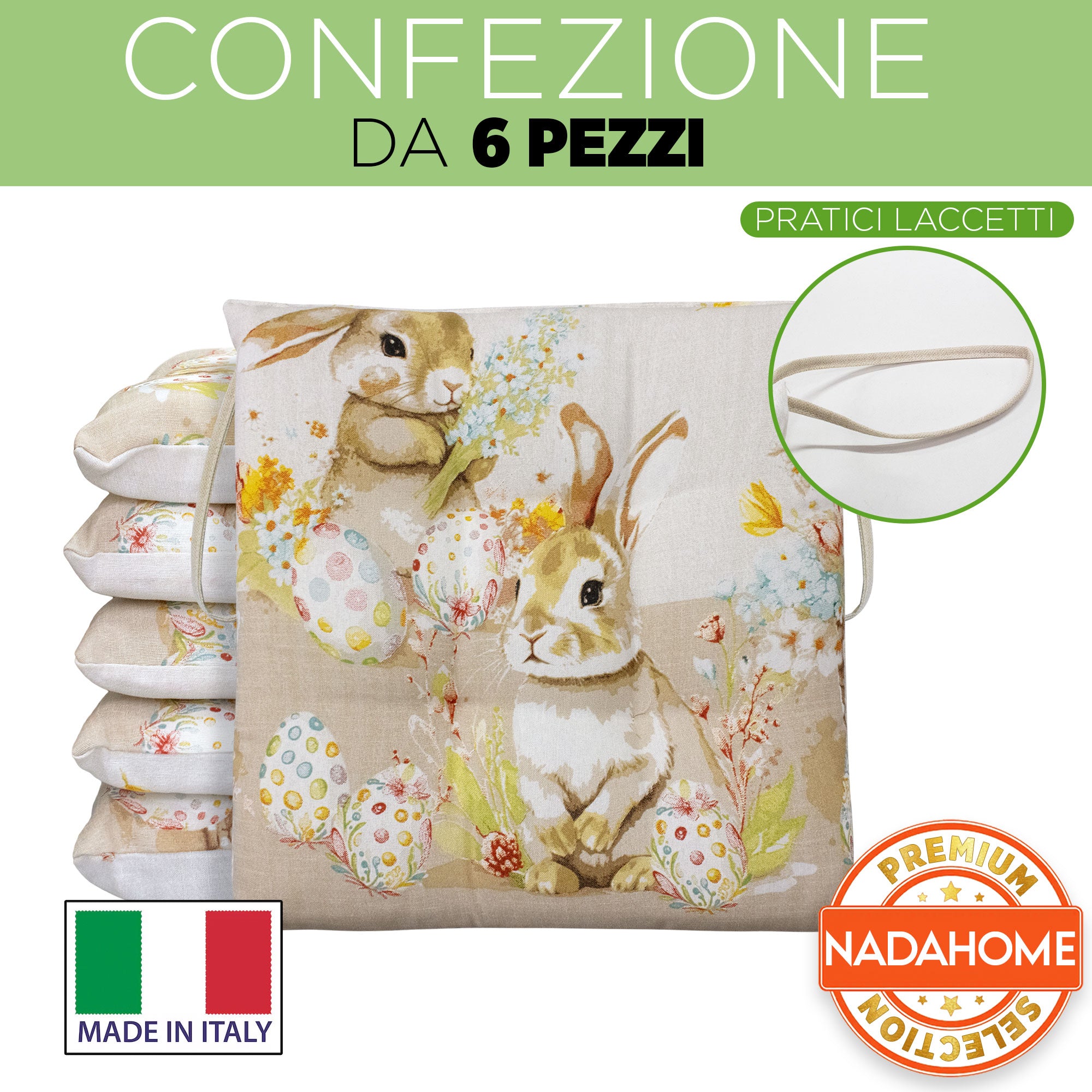 Cuscini per sedia coprisedia pasquali 4 punti 6pz 40x40cm Rabbit Pasqua 7069